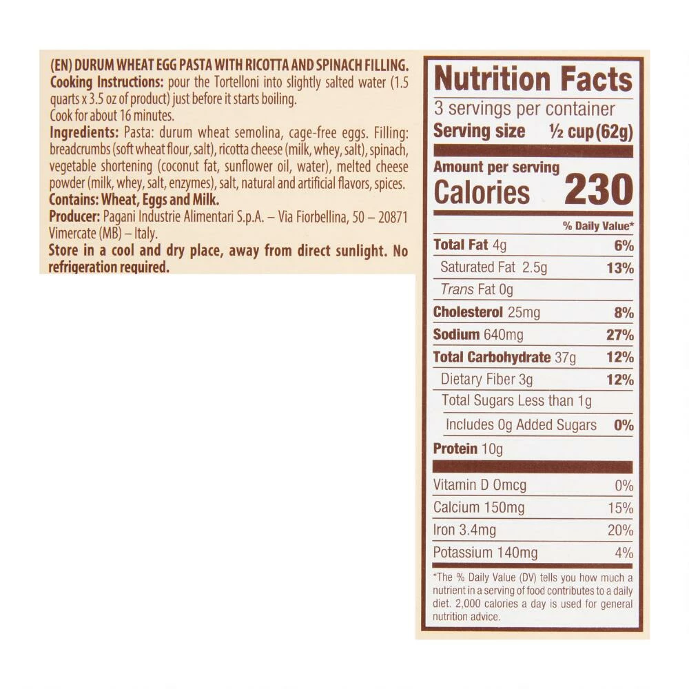 World Market Pagani Ricotta and Spinach Tortelloni 4 World Market Pagani Ricotta and Spinach Tortelloni - Image 2