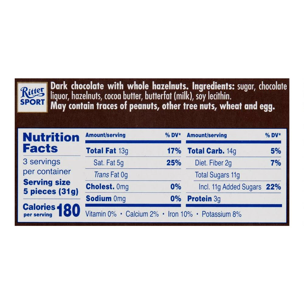 World Market Ritter Sport Whole Hazelnut Dark Chocolate Bar 4 World Market Ritter Sport Whole Hazelnut Dark Chocolate Bar - Image 2